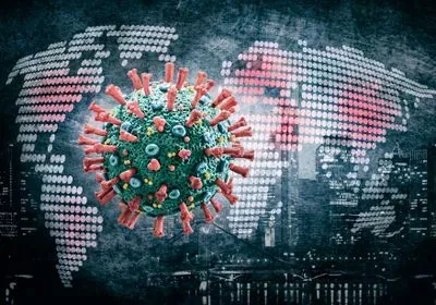 an illustration of the coronavirus with a world map in the background an illustration of the coronavirus with a world map in the background